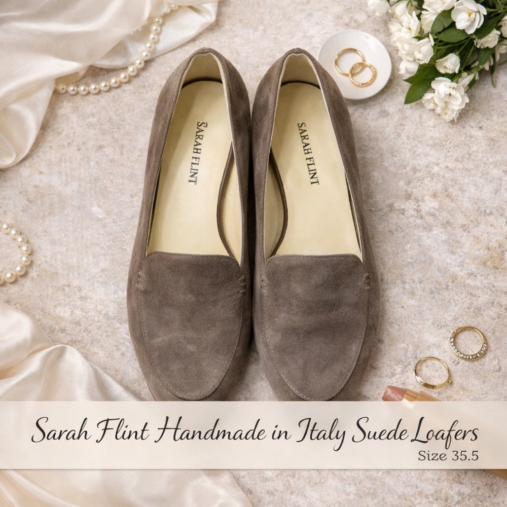 Sarah Flint Handmade in Italy Suede Loafers Taupe Size 35.5